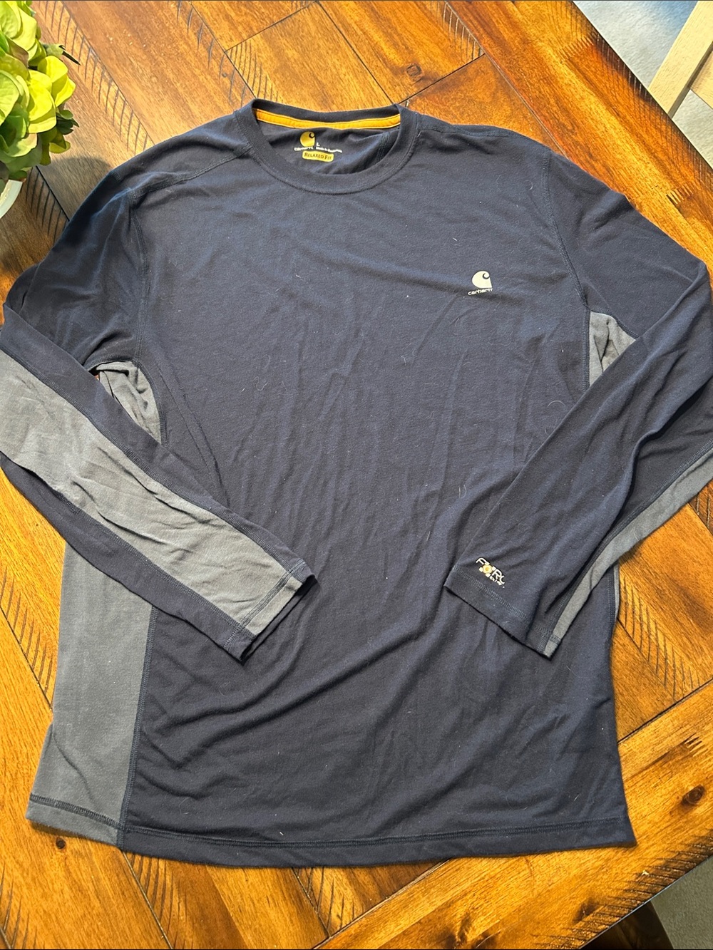 Carhartt Men’s Navy and Gray Long-Sleeve Crew Relaxed Fit Performance Shirt L